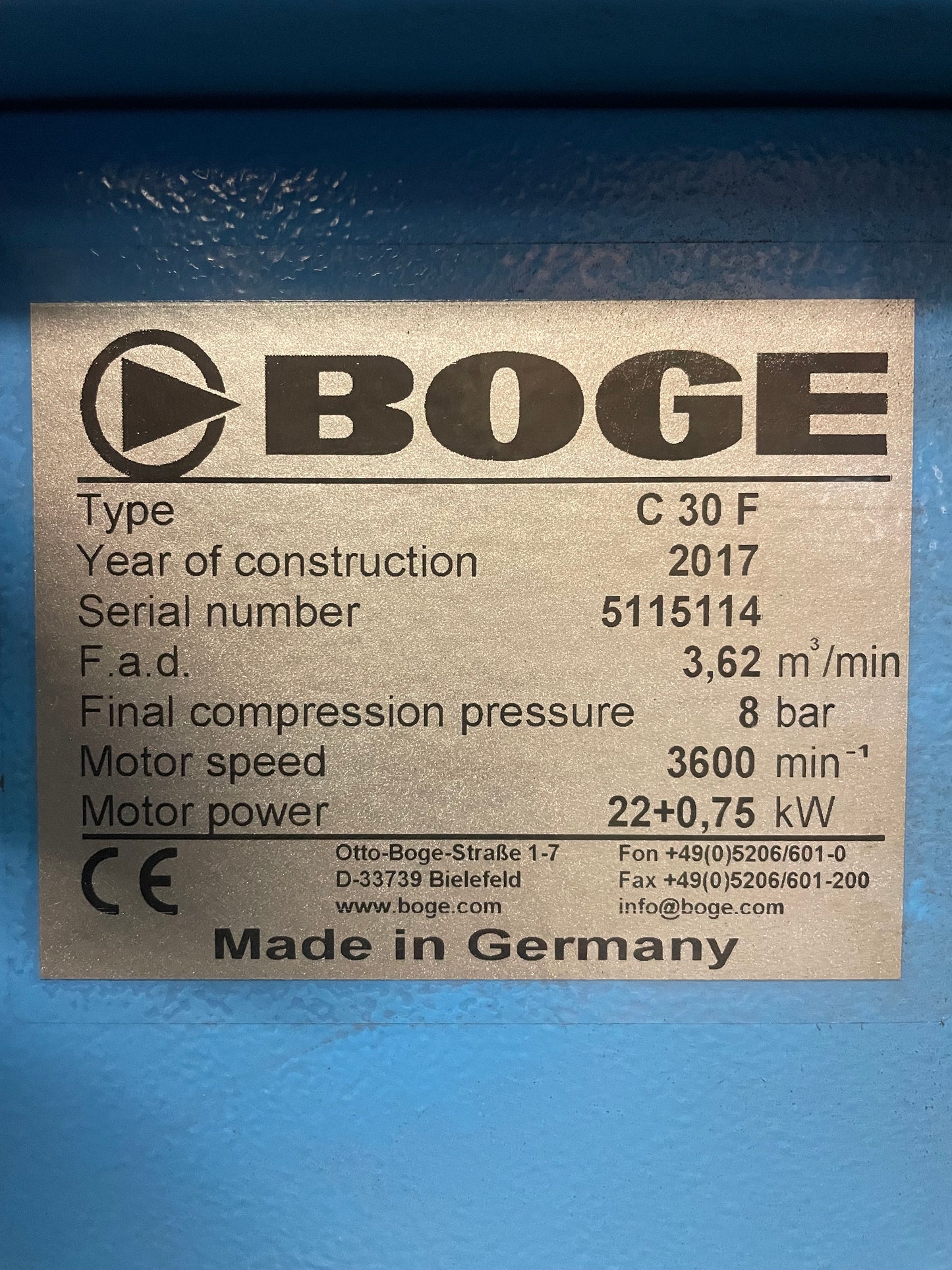 Screw Compressor Boge C30 - LOW HOURS  Very Clean